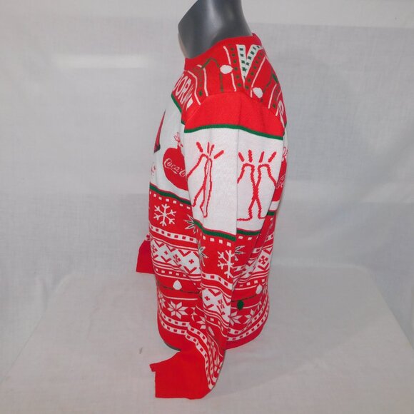 Coca Cola Red White SIP SIP HOORAY Fair Isle Knit Christmas Sweater Unisex M - Picture 7 of 10
